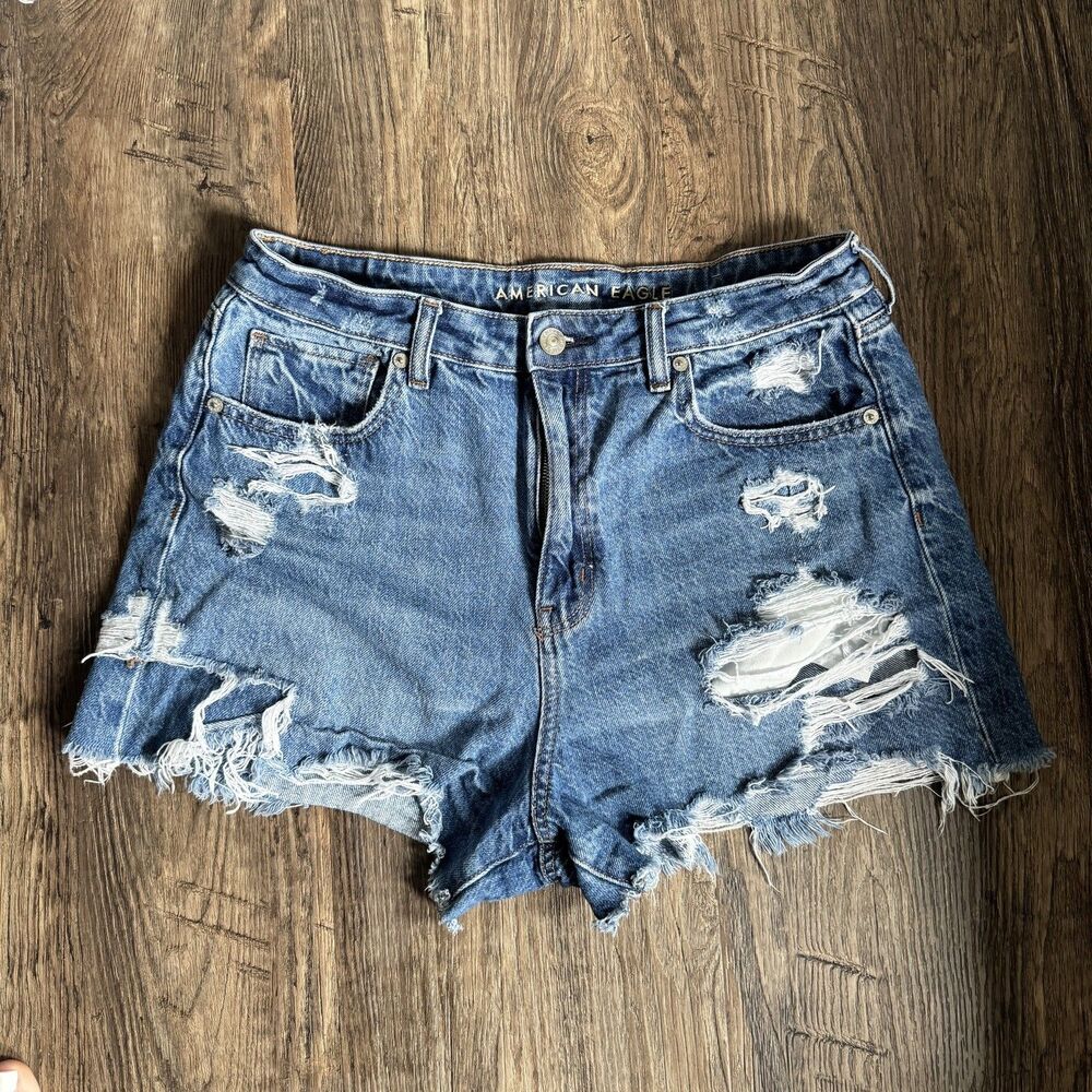American Eagle Outfitters Mom Short Blue Denim High Rise Stretch Shorts Size 12